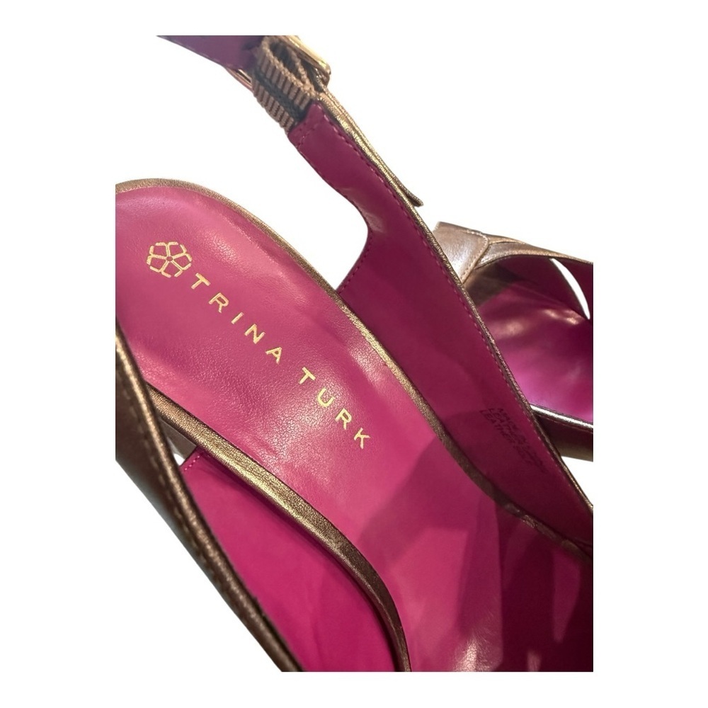 Trina Turk Leather Joni Platform Heels Bronze Size 8 Brand New - Picture 12 of 15